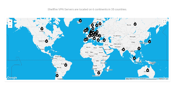 Shellfire VPN servers map